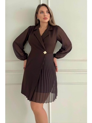 Zishan Fashion Ceket Yaka Düğme Detaylı Eteği Piliseli Kolları Tül Kadın Abiye Elbise 017