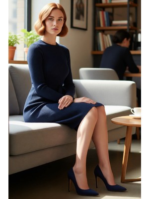 FRM Kadın Bodycon Kesim Bisiklet Yaka Triko Midi Elbise Kuşak Detaylı Uzun Kollu Günlük Kombinler Için