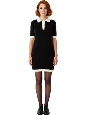 Ersefa Kadın Triko Mini Elbise Polo Yaka Kısa Kol Detayıyla Günlük Stilinize Yenilik Katın. Kaliteli