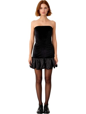 Ersefa Kadın Kolsuz Straplez Skater Kalıp Kadife Kumaş Mini Elbise Kokteyl Davetleri Için Ideal Kaliteli