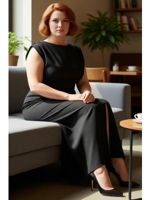 FRM Kadın Büyük Beden Kolsuz Düz Desen Maxi Abiye Elbise Şık Ortamlar Için Zarif Dokuma Kaliteli