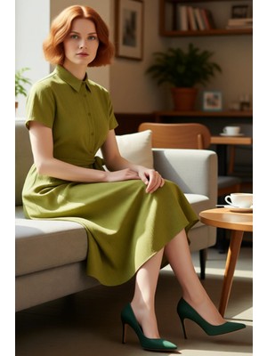 FRM Kadın Giy Çık Midi Boy Gömlek Elbise Gofre Dokusuyla Konforlu ve Şık Bir Seçenek Kaliteli