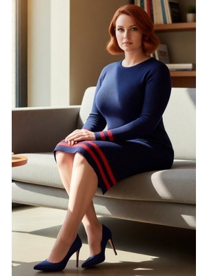 FRM Kadın Triko Bodycon Mini Elbise Fitilli Dokusu Bisiklet Yaka Çizgili Detayları ile Günlük Rahatlık