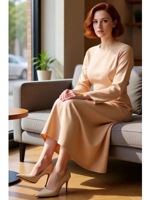 FRM Kadın Düz Desen Astarsız Bisiklet Yaka A Line Maxi Elbise Ilkbahar Sonbahar Için Idealdir Kaliteli