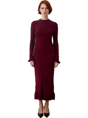 Ersefa Kadın Bodycon Kesim Akrilik Ribana Triko Maxi Elbise Incili Detaylı Uzun Kol Şıklığı Kaliteli