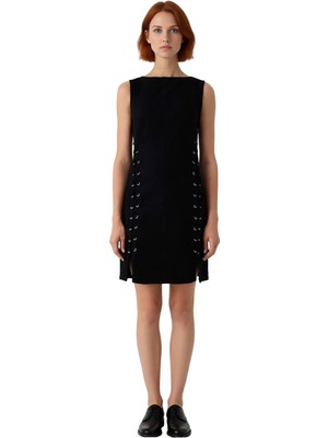 Ersefa Kadın Denim Kolsuz Mini Elbise A Line Kesim Kuşgözü Bağlama Detaylı %100 Pamuklu Rahat Şık