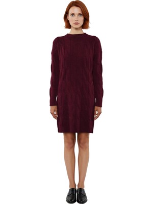 Ersefa Kadın Uzun Kol Düşük Omuz Triko Saç Örgü Desenli Mini Elbise Günlük Şıklık ve Rahatlık Kaliteli