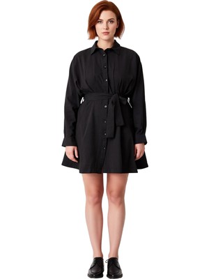 Ersefa Kadınlar Için Modern Kahverengi Gömlek Yaka Düz Dokuma Elbise Uzun Kollu Kış Şıklığına Uygun