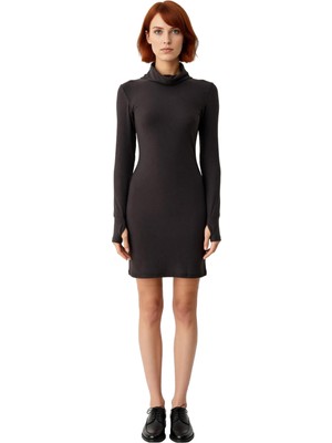 Ersefa Kadın Bodycon Örme Elbise Uzun Kollu Balıkçı Yaka Kışlık Mini Şık Günlük Stilin Anahtarı Kaliteli