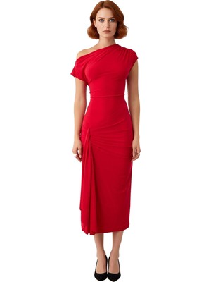 Ersefa Kadın Şık Örme Sandy Dokuma Midi Elbise Gece Davetleri Mezuniyet Için A Line Kayık Yaka. Kaliteli