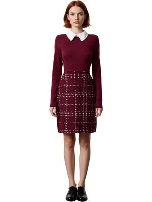 Ersefa Kadın Tüvit Dokuma Ekose Desenli Gömlek Yaka A Line Elbise Soğuk Hava Şıklığıyla Gardırobunu Yenile