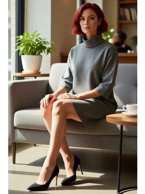 FRM Kadın Casual Örme Selanik Mini Elbise Balıkçı Yaka Düşük Truvakar Kol Kış Şıklığı Için Rahat ve