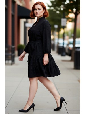 PayBuy Kadın A Line Bordo Dokulu Kuşaklı V Yaka Mini Elbise Ilkbahar Sonbahar Için Şık Büyük Beden Seçenek.