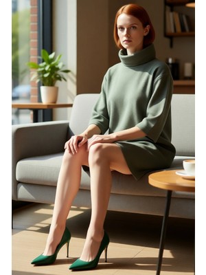 FRM Kadın Casual Örme Selanik Mini Elbise Balıkçı Yaka Düşük Truvakar Kol Kış Şıklığı Için Rahat ve