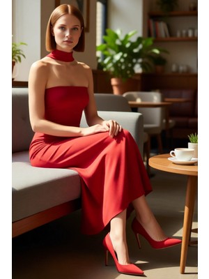 FRM Kadın Smart Kesim Astarsız Kokteyl Maxi Elbise Konforlu Skater Kalıp Şıklığı Yansıtır ve Dikkat