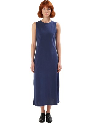 Ersefa Kadın Kolsuz Bisiklet Yaka %100 Pamuk Maxi Boy Düz Elbise Konforlu ve Modern Şıklık Kaliteli