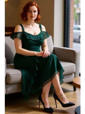 FRM Kadın Büyük Beden Dokuma Kumaş Skater Kalıp Kolsuz Maxi Elbise Eteği Fırfırlı Zarif ve Konforlu