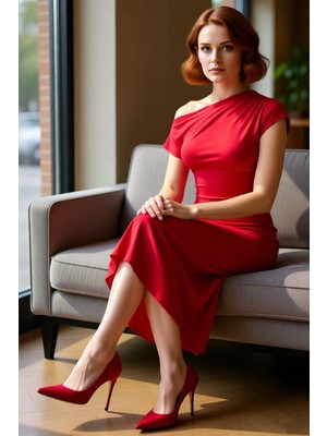 FRM Kadın Özel Davet Midi Elbise Tek Omuz Tasarımıyla A Line Kesim Düz Desen Kokteyl Şıklığı. Kaliteli