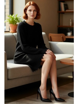 FRM Kadın Konforlu Selanik Örgü Mini Triko Elbise Shift Kalıp Akıtma Detaylı Reglan Kol Bisiklet Yaka