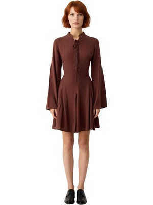 Ersefa Kadın Yarasa Kol Skater Kesim Bağlama Detaylı Dokuma Mini Elbise Günlük Şıklığınızı Tamamlar