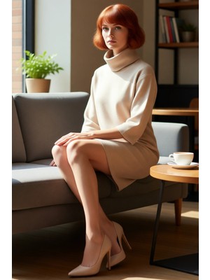 FRM Kadın Casual Örme Selanik Mini Elbise Balıkçı Yaka Düşük Truvakar Kol Kış Şıklığı Için Rahat ve