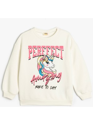 Koton Unicorn Baskılı Sweat Bisiklet Yaka Uzun Kollu Şardonlu
