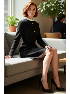 FRM Kadın Düz Desen A Kesim Uzun Kollu Dokuma Mini Elbise Dik Yaka Detaylı Şık ve Konforlu Bir Tercih