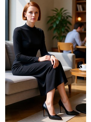 FRM Kadın Simli Örme Bodycon Elbise Kışlık Dik Yaka Tasarımıyla Gece Davetlerinde Asil Bir Görünüm