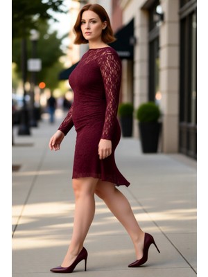 PayBuy Kadın A Kesim Dantel Örme Uzun Kollu Kayık Yaka Mini Elbise Şık Davetler Için Ideal Seçim Kaliteli