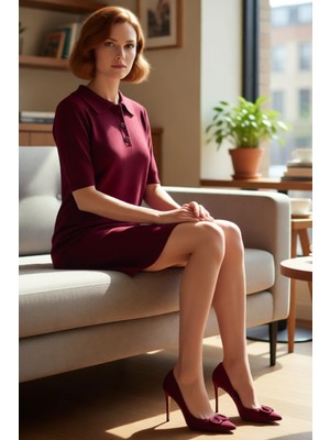 FRM Kadın Günlük Şıklıkta Öncü Polo Yaka Kısa Kollu Triko Mini Elbise Konforuyla Öne Çıkıyor. Kaliteli