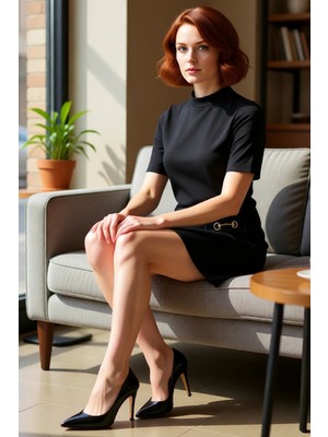 FRM Kadın Siyah Truvakar Kol Mini Elbise A Line Kesim Dik Yaka Örme Kışlık Şık Günlük Kullanım