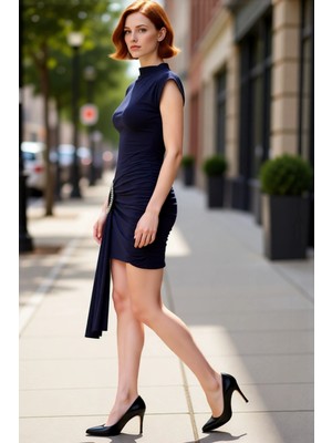 PayBuy Kadın Bodycon Sandy Örme Düz Kısa Kol Aksesuar Detaylı Mini Kokteyl Elbisesi Şık Tasarım Kaliteli