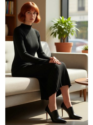 FRM Kadın Cool ve Konforlu Bodycon Dik Yaka Maxi Elbise Kış Sonbahar Için Ideal Günlük Zarafet