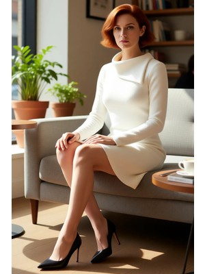 FRM Kadın Ekru Balıkçı Yaka Uzun Kollu Mini Elbise 80 Pamuk 20 Polyester Kışlık Örme Konforlu Günlük