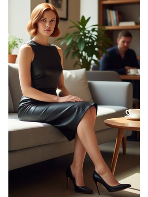 FRM Kadın Bisiklet Yaka Suni Deri Bodycon Midi Elbise Kruvaze Detaylı Kolsuz Şık ve Modern Duruş Sağlar