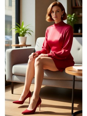 FRM Kadın Jakar Desenli Mini Elbise Uzun Balon Kol ve Dik Yaka Kış Sezonu Için Şık A Kesim Kaliteli