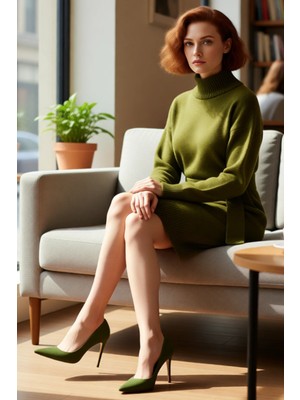 FRM Kadın Triko Elbise Dik Yaka Düz Desen Kuşak Detaylı Mini Boy Düşük Kol Rahat Kış Şıklığı Kaliteli