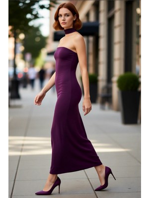 PayBuy Kadın Straplez Skater Maxi Elbise Özel Davetler Için Şık ve Zarif Düz Örme Tasarım Ile Göz