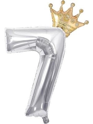 Gitti Gümüş 7 Rakam ve Gold Kral Tacı Folyo Balon Doğum Günü Parti Kutlama Seti