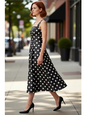 PayBuy Kadın Skater Kalıp Midi Boy Saten Dokuma Kare Yaka Kokteyl Şık Mezuniyet Elbisesi Kalın Askılı