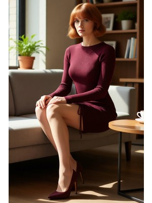 FRM Kadın Triko Bodycon Uzun Kollu Mini Elbise Büzgü Detayları Ile Gündüzden Geceye Zarafet Kaliteli