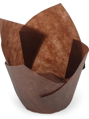 100LÜ Muffin Kalıbı - Cupcake Kalıpları, Su Geçirmez ve Yağ Geçirmez Pişirme Kağıtları, Ev Veya Parti Için Alüminyum Folyo Pişirme Kek Kapları -Ince Tulip Kahverengi