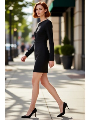 PayBuy Kadın Bodycon Kokteyl Elbise Aksesuar Detaylı Uzun Kollu Mini Dokuma Stiliyle Şık ve Modern Görünüm