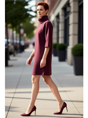 PayBuy Kadın Balıkçı Yaka Shift Kalıp Düşük Kol Truvakar Boy Mini Örme Elbise Kış Günlük Kombinler Için Şık