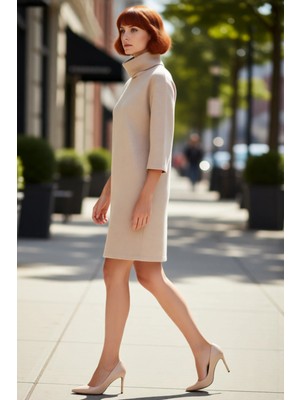 PayBuy Kadın Balıkçı Yaka Shift Kalıp Düşük Kol Truvakar Boy Mini Örme Elbise Kış Günlük Kombinler Için Şık