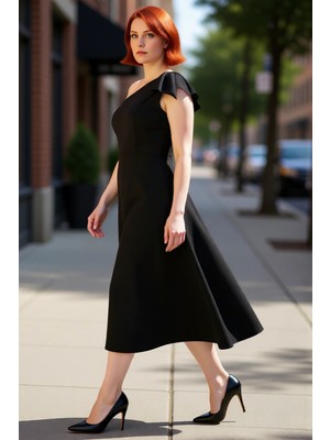 PayBuy Kadın Büyük Beden Bodycon Midi Elbise Tek Omuzlu Asimetrik Yaka Şık Davetler Için Zarif Dokuma