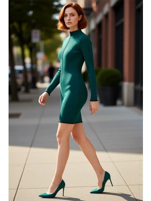 PayBuy Kadın Bodycon Uzun Kollu Dik Yaka Fitilli Renk Bloklu Mini Triko Elbise Kış Kombinleri Için Şık ve