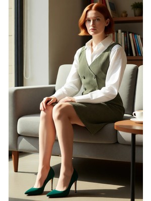 FRM Kadın Düz Desen Haki Kadife Jile Mini Elbise Askılı Tasarım Günlük Kış ve Sonbahar Şıklığı