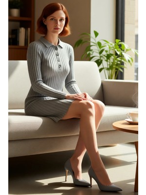 FRM Kadın Uzun Kollu Bodycon Triko Mini Elbise Selanik Dokuma Detaylı Soğuk Havalar Için Ideal