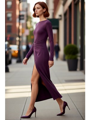 PayBuy Kadın Aksesuar Detaylı Uzun Kollu Bodycon Maxi Örme Elbise Şık Kış Koleksiyonu Özel Anlara Hazır